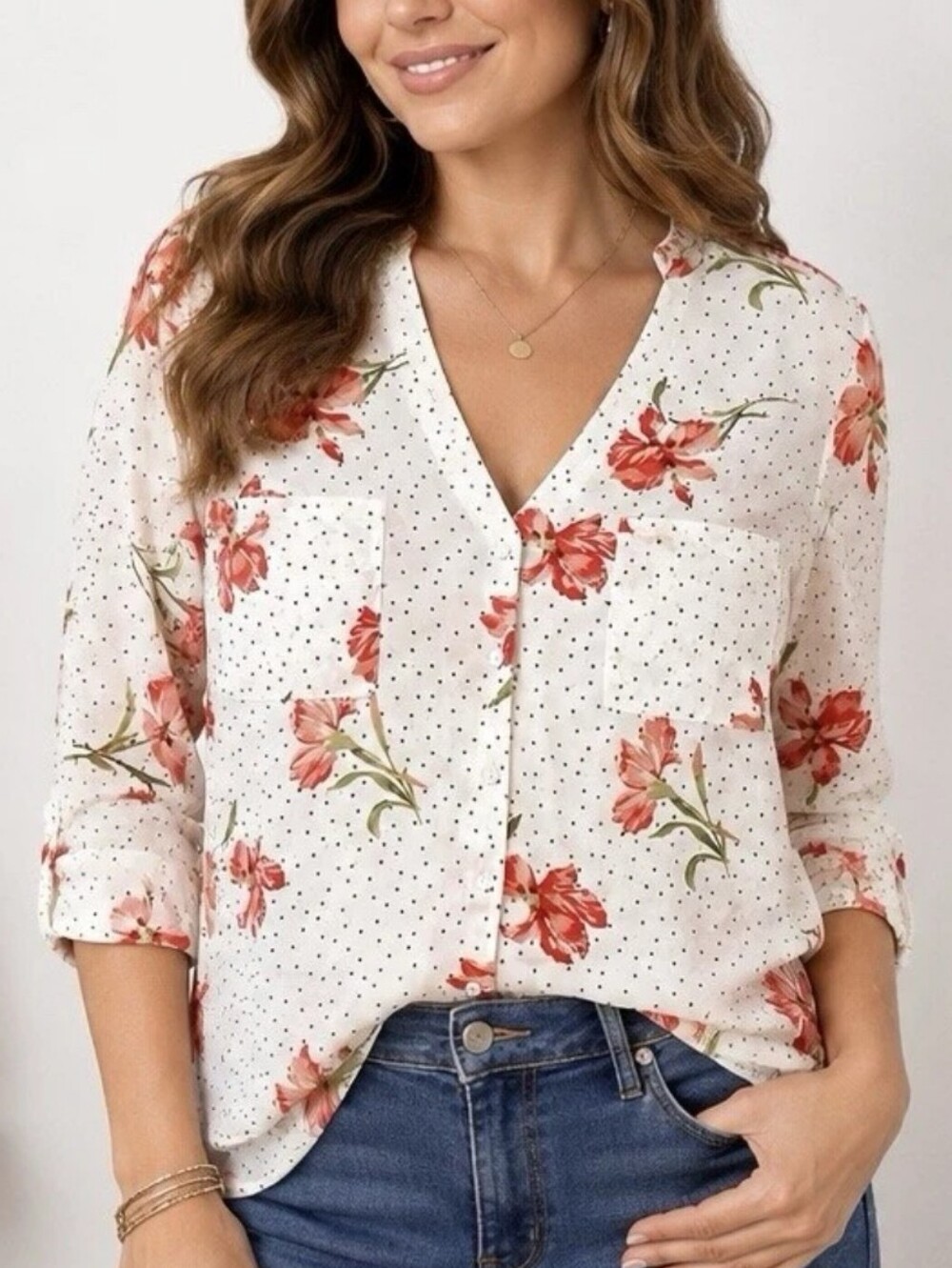 Floral Polka Dot V-Neck Blouse Forever 21
